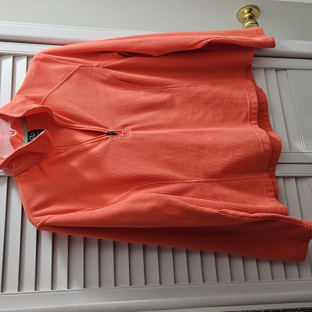 Lands End Womens 1/4 Zip Pullover Size Medium Petite M/P 0-12 Long Sleeve Orange